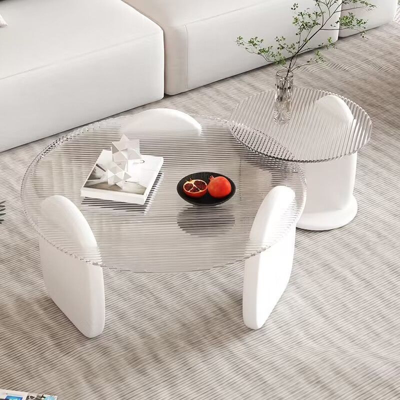 Fábrica directa de fábrica directa pequeña sala de estar de vidrio temperado mesa de té redonda combinación de mesa de té de lujo ligera