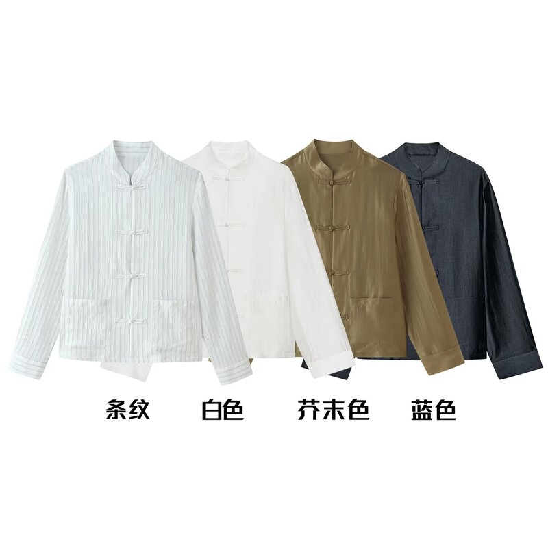 Taop&Za Women's Clothing 2026 Summer New Style Chinese Style Loose Retro Satin Knot Button Shirt 4786166