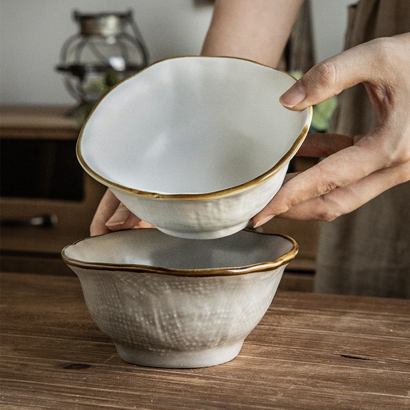 2024 nuevo tazón de arroz retro tazón de cerámica de 5 pulgadas tazón de arroz irregular tazón de fruta creativo exportación transfronteriza