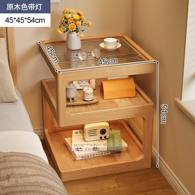 Mesita de noche de madera maciza con lámpara, estante de cabecera, apartamento pequeño moderno y simple, armario de almacenamiento de cabecera muy estrecho creativo