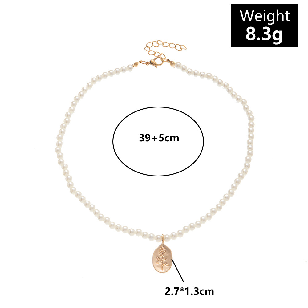 fashion pearl alloy rose flower pendant necklace
