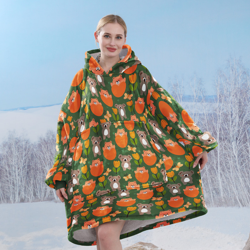 Pijamas transfronterizos engrosados de doble capa perezoso puede usar manta perezosa de franela perezoso con capucha pijamas de doble capa perezoso desgaste exterior