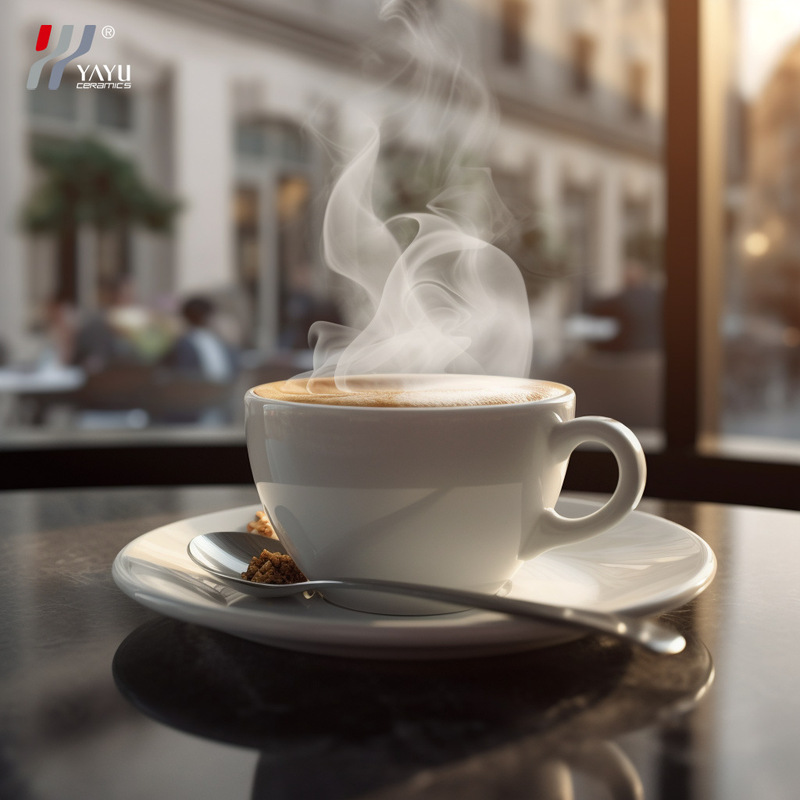 High-Quality Creative Ceramic Coffee Cup and Saucer Set, Simple Pure White Household Tableware, Gift for Office Use