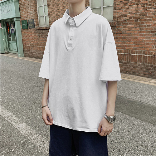 Men's Fashion Brand Polo Shirt, Lapel Short-Sleeved T-Shirt, Loose Casual Plus-Size, Japanese Style All-Match Half-Sleeved Summer Couple Outfit