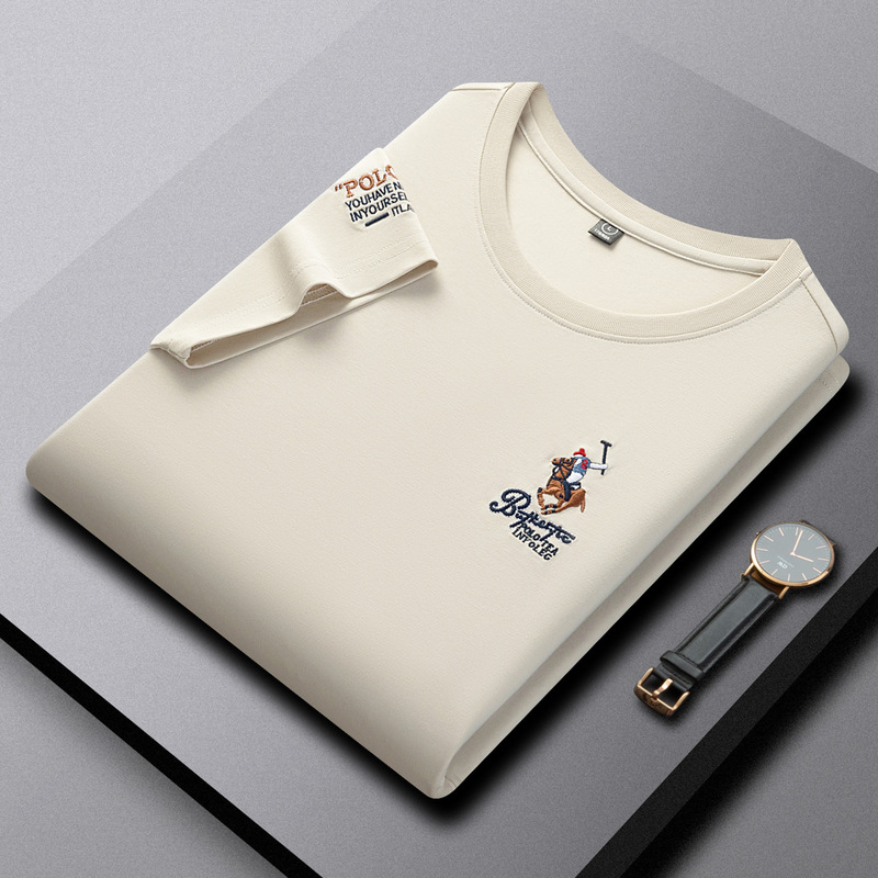 Ali Tiger Men's Summer New Solid Color Cotton Round Neck Short Sleeve Exquisite Embroidered Thin Fashionable Casual Men's T-Shirt Ali Tiger Men's Summer New Solid Color Cotton Round Neck Short Sleeve Exquisite Embroidered Thin Fashionable Casual Men's T-Shirt