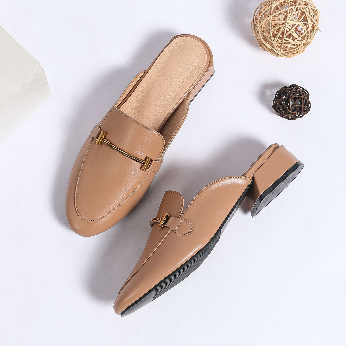 The New Spring Chunky Heel Sandals Slip On Baotou Drag Fashion All Match Soft Bottom Metal Buckle Summer Pointed Toe_voghion.com