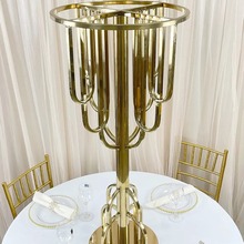 新款婚庆电镀花架 婚礼主桌中心金色可拆分花器 酒店舞台装饰花架
