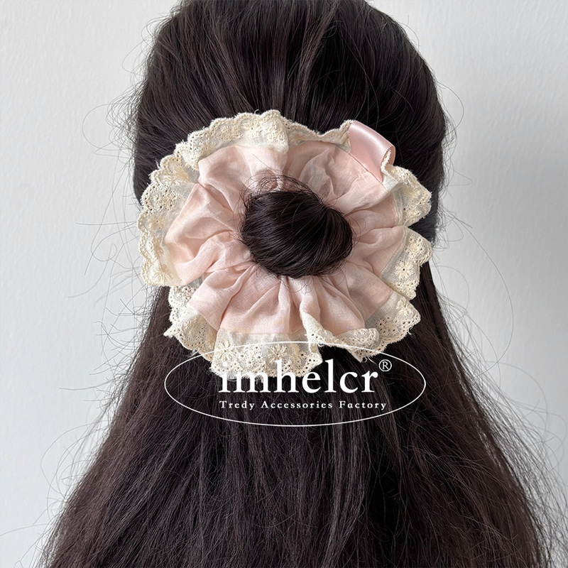 甜心少女粉纱蕾丝花边大肠发圈ins氛围感温柔甜美丸子头花发绳女|undefined