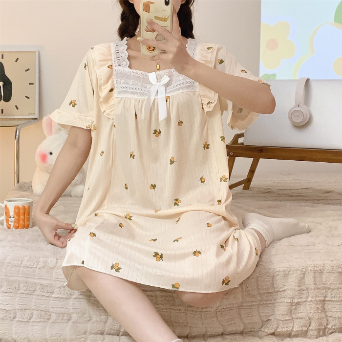 Comercio exterior 2023 camisón de encaje de verano de las mujeres de manga corta de una sola pieza vestido pijamas lindo estudiante Delgado homewear al por mayor