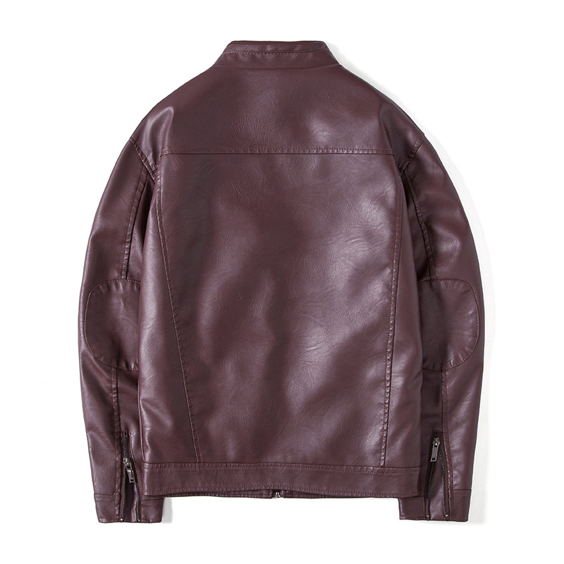 Herrenbekleidung Stehkragen hübsche Lederjacke Herren kurze Motorrad hübsche einfarbige Retro-PU-Lederjacke_voghion.com