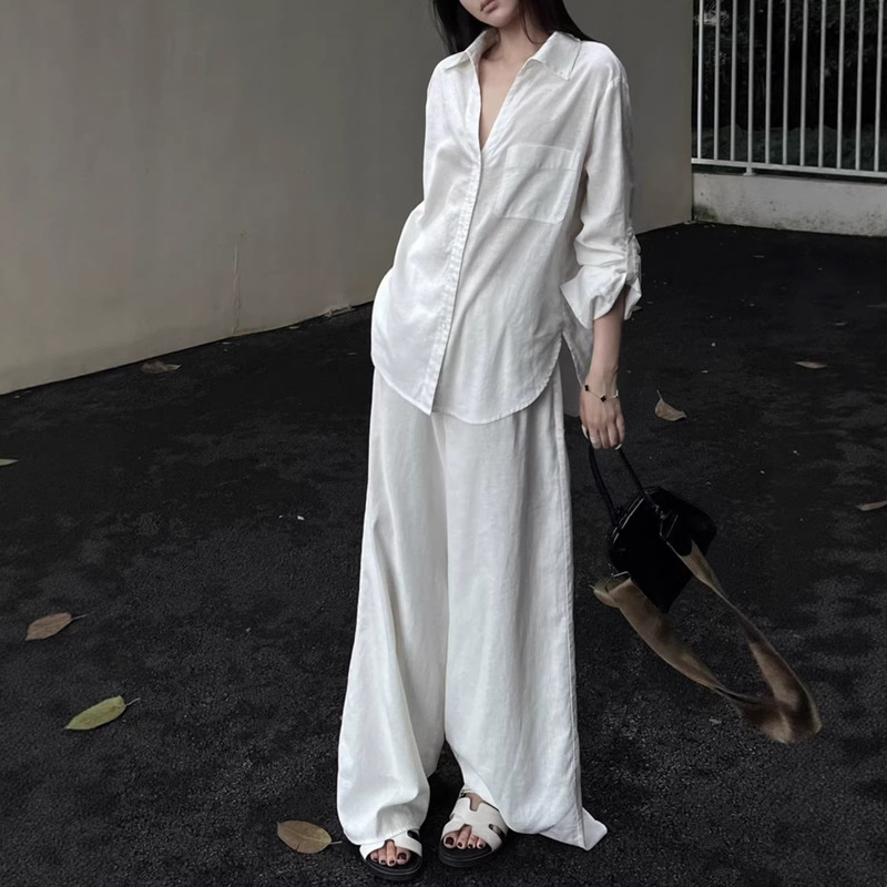 5Werkwe Shirt for Women, Spring and Summer, White, Elegant, Versatile, Loose, Casual, Lazy Style, Ramie Long-Sleeved Shirt Set 5Werkwe Shirt for Women, Spring and Summer, White, Elegant, Versatile, Loose, Casual, Lazy Style, Ramie Long-Sleeved Shirt Set