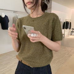 IMISS 秋季新款时尚复古气质百搭显瘦舒适软糯圆领短袖保暖毛衣女