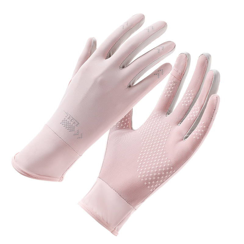 Guantes de protección solar para mujeres de verano, conducción al aire libre, fugas de dedos, sombra, gasa fresca transpirable, guantes de seda de hielo para ciclismo fino