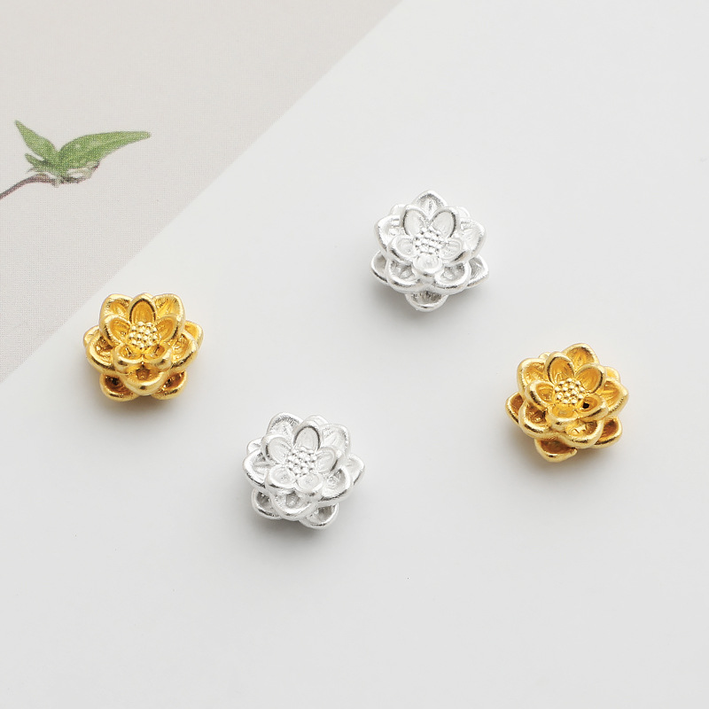 s999足銀鍍金蓮花隔珠3D硬銀配件DIY串珠編織珍珠手鍊飾品散珠