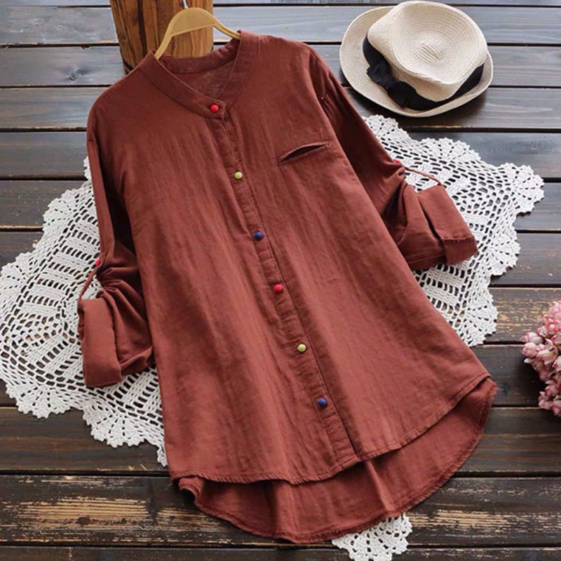 Demi-season solid shirt, Amazon, cotton and linen, oversize, plus size