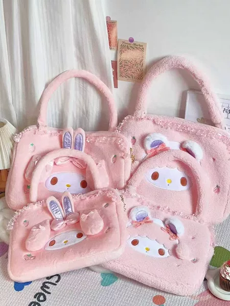 Cartoon handbag crossbody luggage bag for girls, large-capacity computer bag, cute plush storage bag, student travel bag