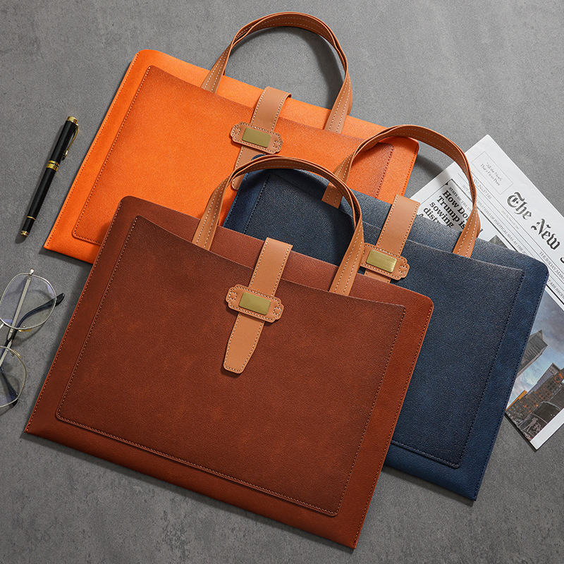 A4 Document Bag, Leather Portable Document Bag, File Folder, High-End Business Office Work Commuter Briefcase