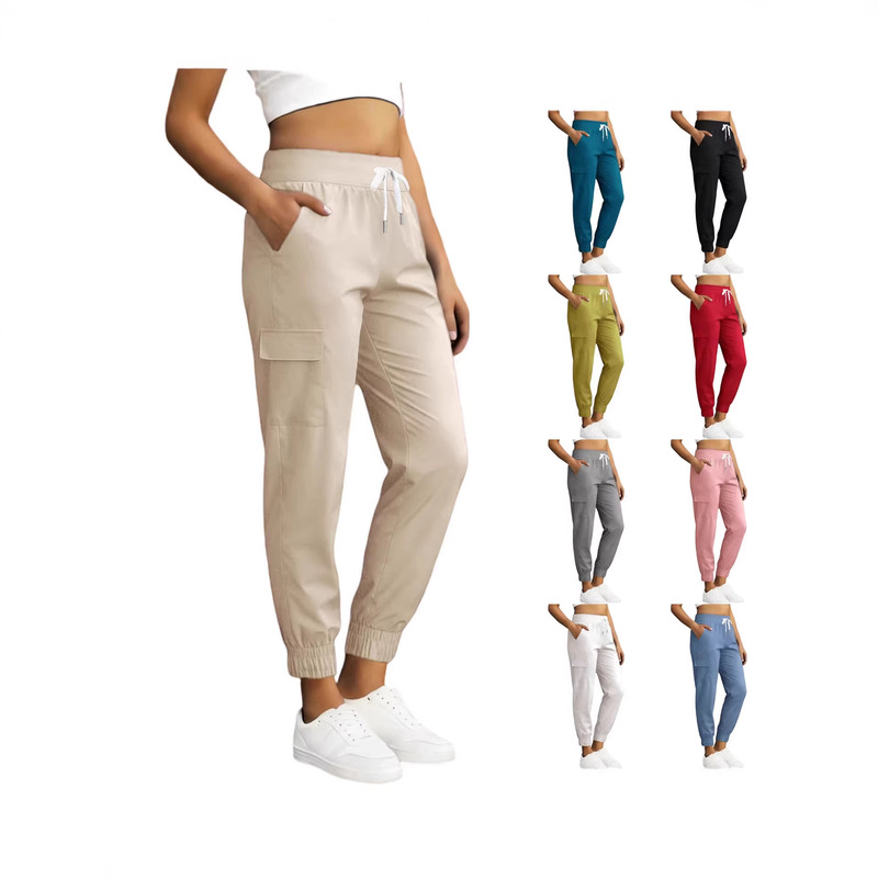 European and American Cross-Border Women's Multi-Pocket Cargo Pants, Lightweight Quick-Dry Travel Hiking Pants, Casual Summer Jogging Pants, Solid Color European and American Cross-Border Women's Multi-Pocket Cargo Pants, Lightweight Quick-Dry Travel Hiking Pants, Casual Summer Jogging Pants, Solid Color