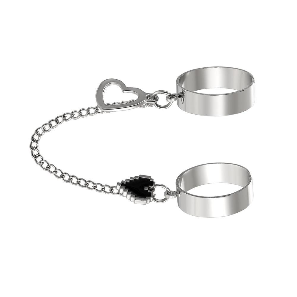 Double Ring Chain Set Adjustable Punk Style One-piece Ring_voghion.com