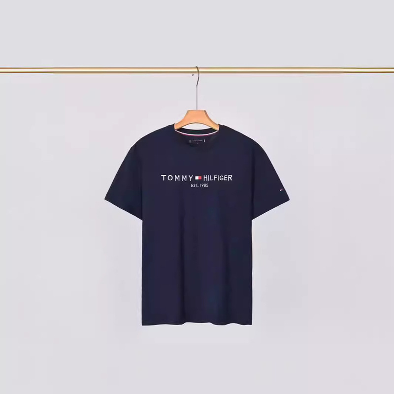 Summer Tommy Men's Original Spot Loose Embroidered Letter Pullover Round Neck Casual Short-Sleeved T-Shirt