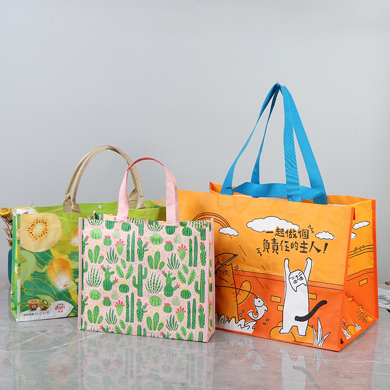 覆膜手提编织袋 卡通礼品彩印单肩包女士创意购物碎花袋 可爱批发