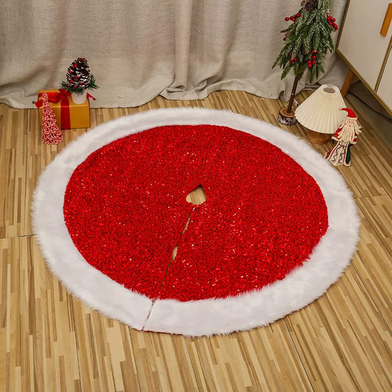 巧鼎热销圣诞装饰亮片白毛绒边树裙树底用品场景布置圣诞树装饰