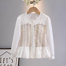 新款女童长袖拼接外套假两件衬衫秋季棉质宽松上衣儿童春秋女