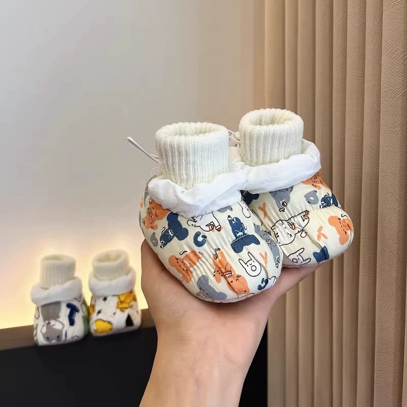 Новорожденные детские носки обувь осенью и зимой плюс бархатный милый принт ребенок мультфильм теплый чехол для ног перед шагом