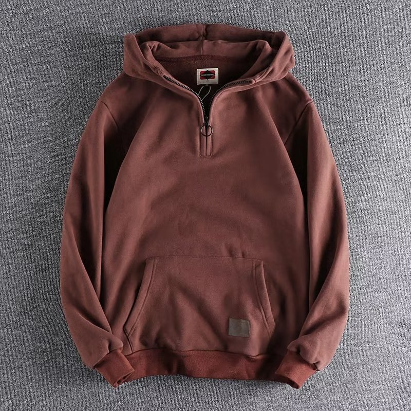 Veste décontractée à col semi-ouvert pour jeunes, mode américaine, coton épais, pull à capuche pour hommes, tendance printemps et automne_voghion.com