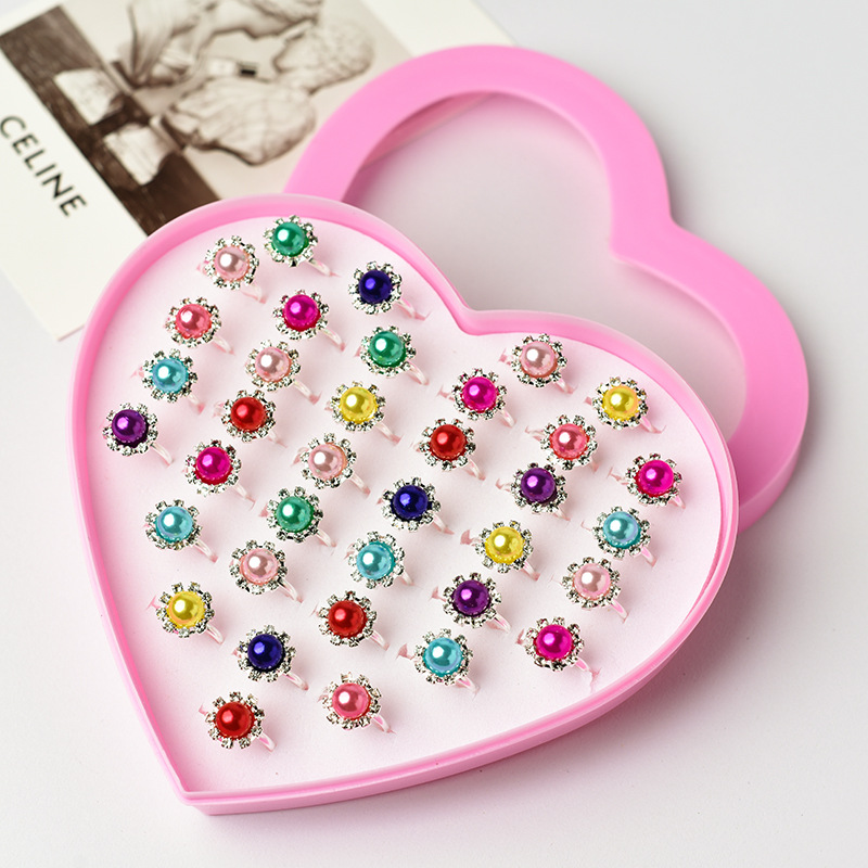 Anillo DE LOS NIÑOS caja de regalo caja de amor del estudiante traje rhinestone niñas anillo ajustable 36 princesa anillos