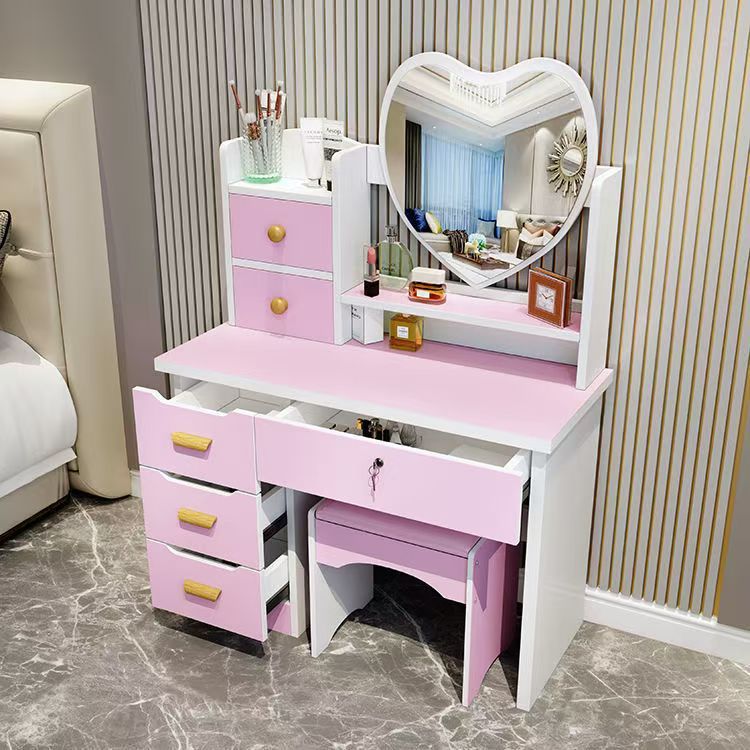 Comodador multifuncional con espejo lateral de cajón multicapa mesa de maquillaje de dormitorio tipo casa pequeña mesa de maquillaje de placa