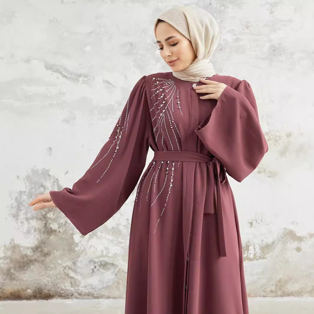 Quality Production Muslim Middle Eastern Women's Clothing Turkish Dubai Heavy Beaded And Rhinestone Long Robe_ecoleips.com