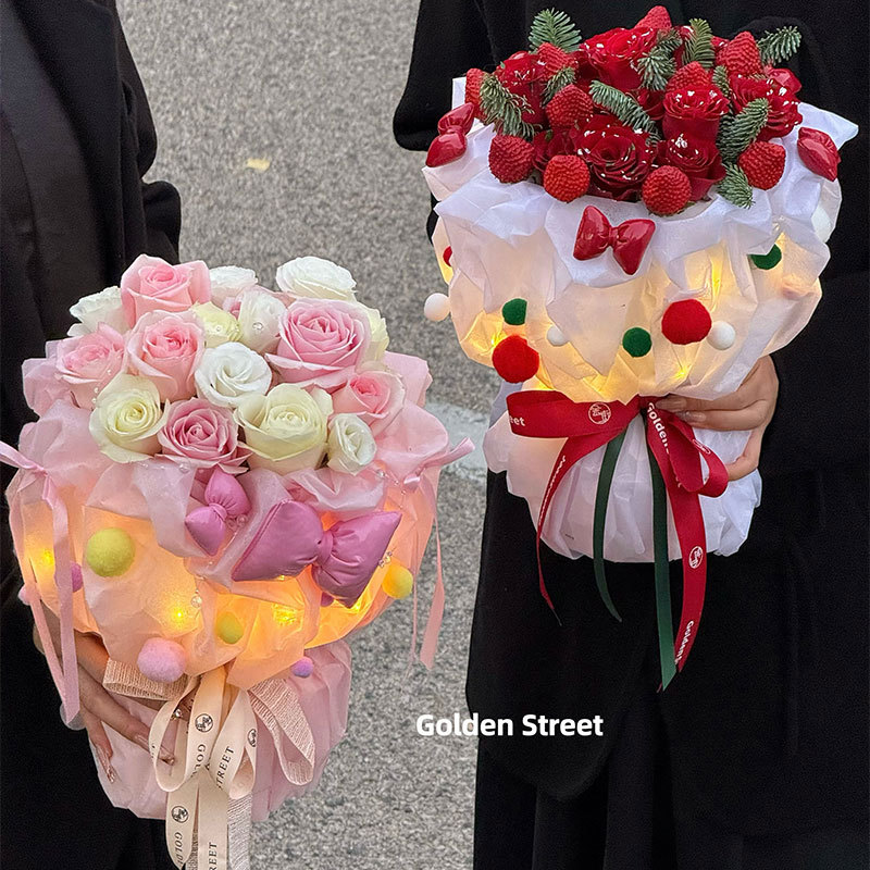 Huaxi Navidad Casa de dulces de pelo papel de embalaje de algodón leche forrado DIY ramo de regalos materiales de embalaje