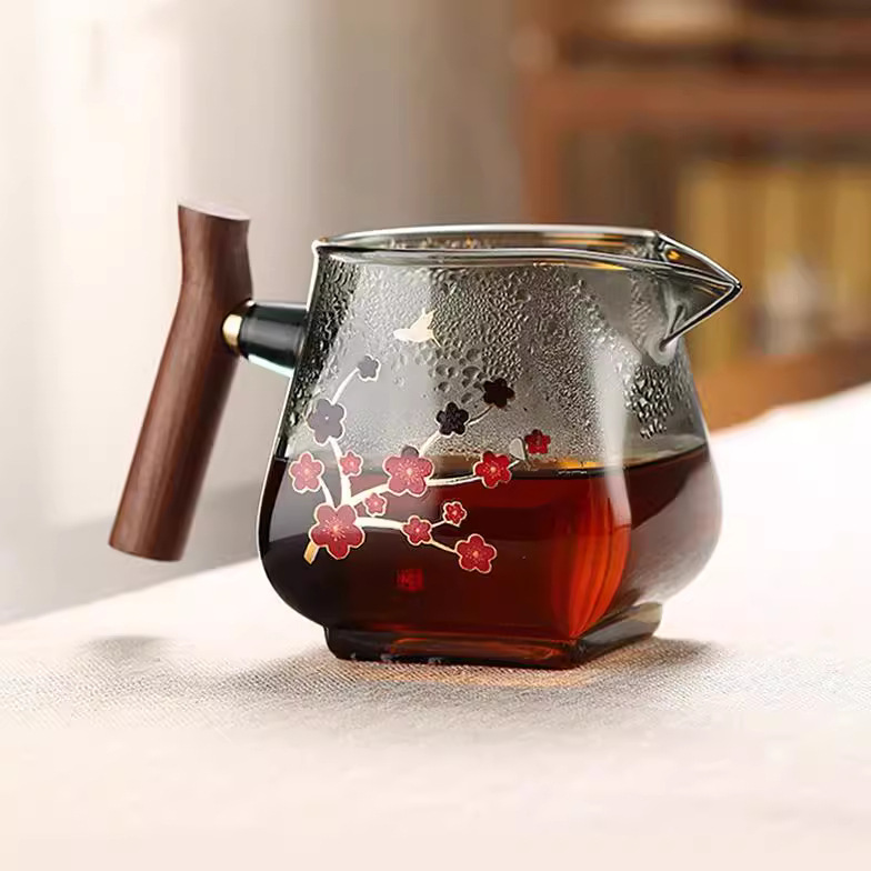 高硼硅玻璃公道杯木柄家用分茶器茶濾網一體公杯加厚茶海功夫茶具