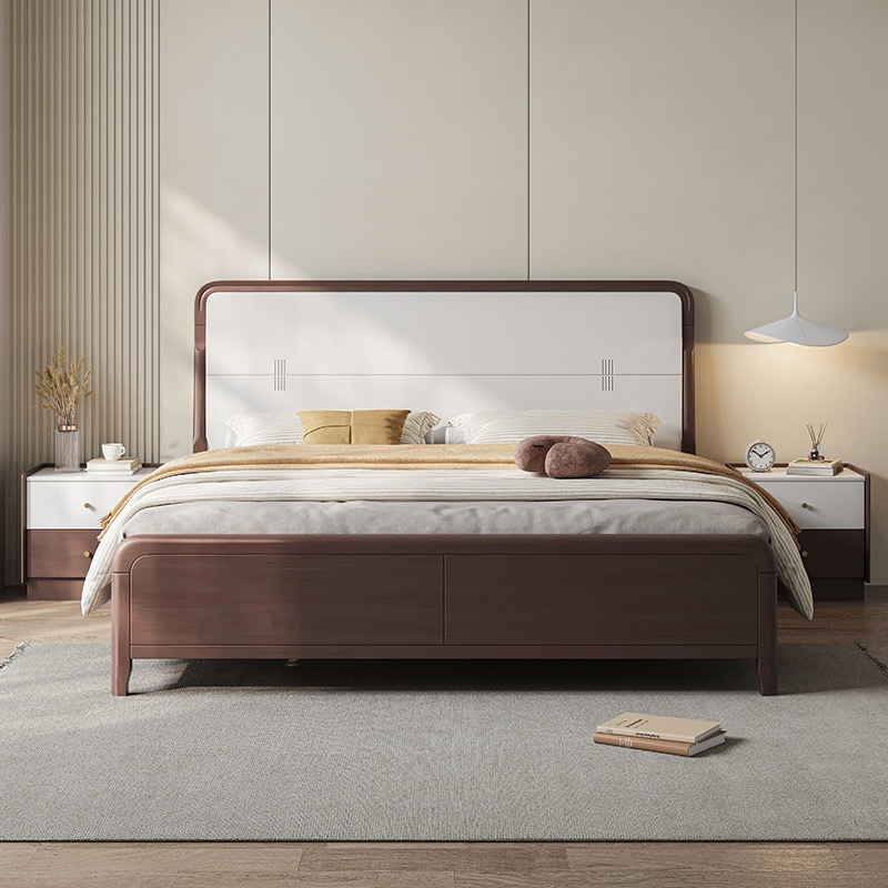 Cama de madera maciza 1,8 m dormitorio principal cama doble 1,5 m dormitorio secundario registro nórdico cama individual hogar crema estilo cama de madera maciza