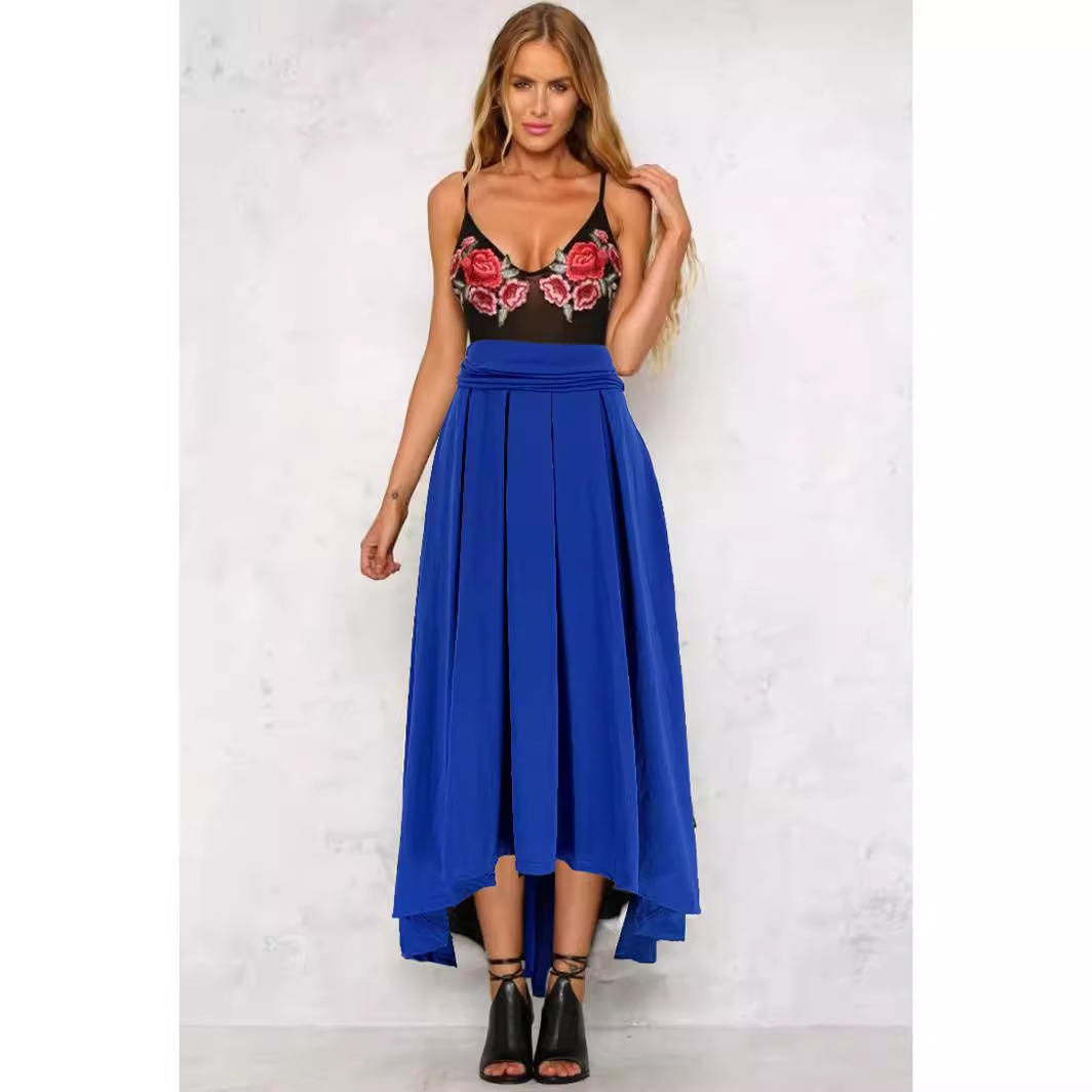 Fashion commuter wish independent station foreign trade sales European and American clothing solid color large swing belt skirt ready stock_vogarts.com