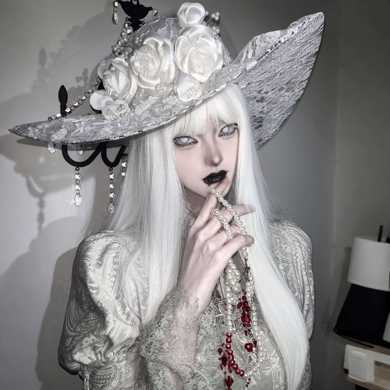 Biela Cosplay parochňa pre ženy - dlhý syntetický kostým Lolita Anime Gothic