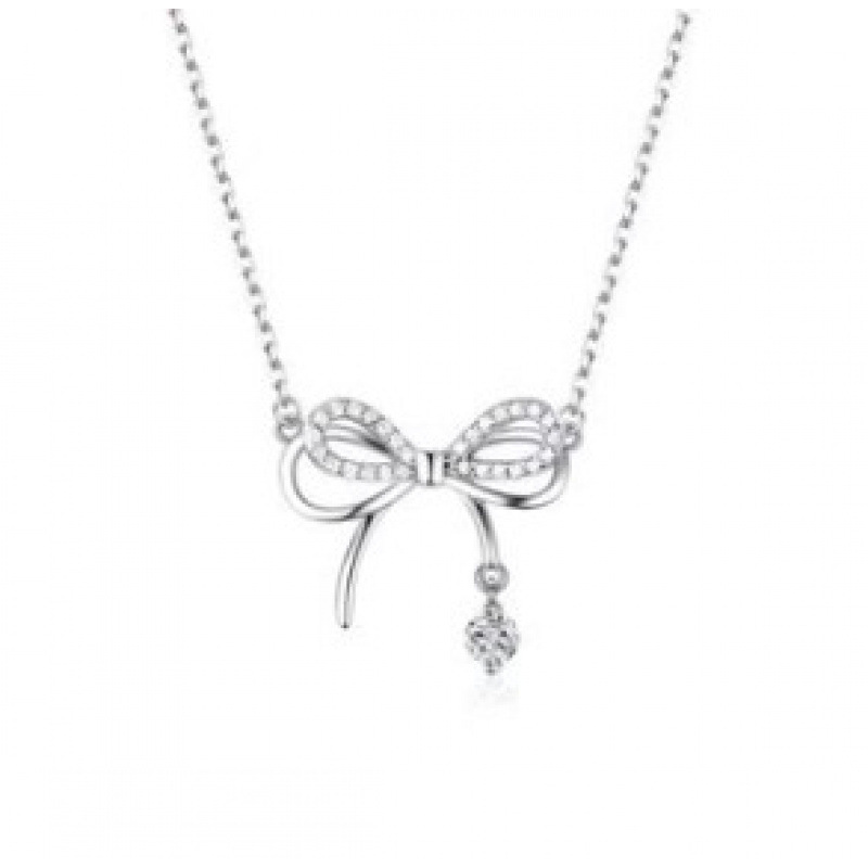 Bow rhinestone pendant necklace # Xl075