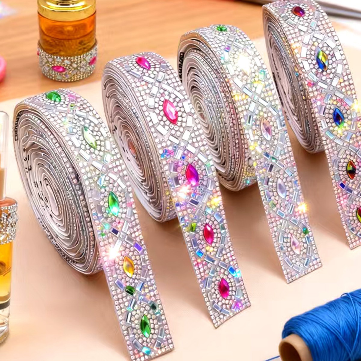 跨境新款马眼树脂水晶水钻热熔烫胶钻饰链丝带适用于DIY婚纱礼服