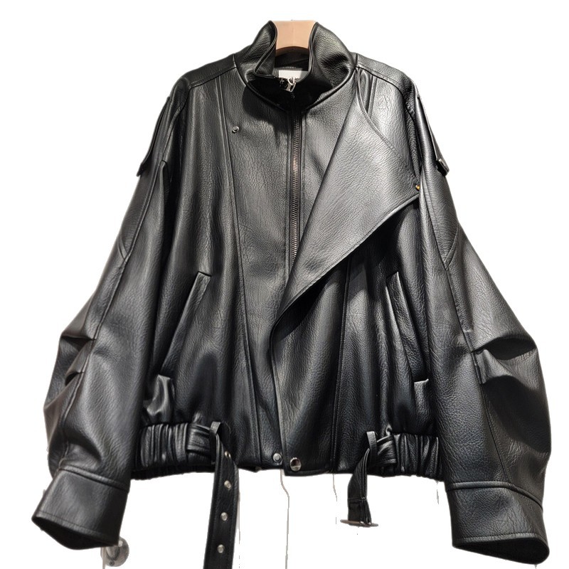 Chaqueta de cuero marrón para mujeres 2026 primavera nuevo cuello suelto bf locomotora temperamento pu chaqueta de cuero café