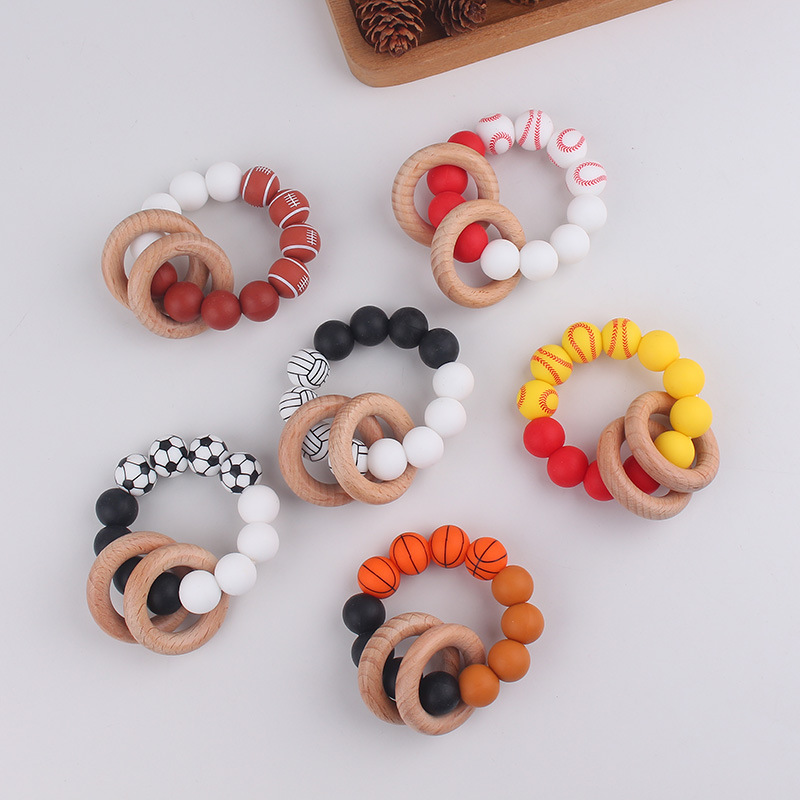 Comercio electrónico transfronterizo pulsera de mordedor para bebés recién nacidos, protección del medio ambiente natural, anillo de madera de haya, juguete de mordedor