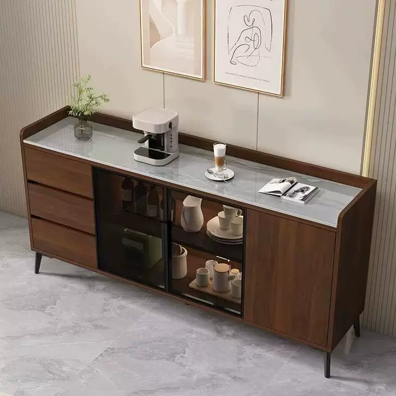 餐边柜靠墙家用岩板现代简约实木茶水柜客厅多层边柜厨房储物酒柜