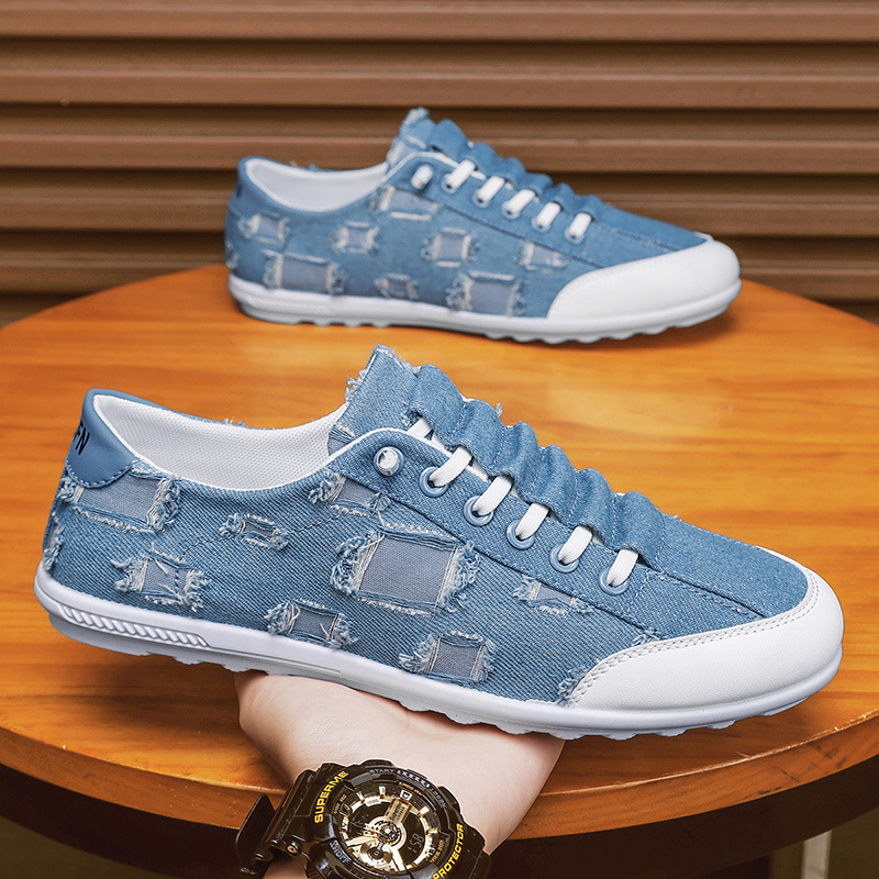 Autumn Men's Casual Sports Ripped Lazy Shoes One-Leg Soft Sole Lightweight Men's Shoes Niche Youth Canvas Shoes