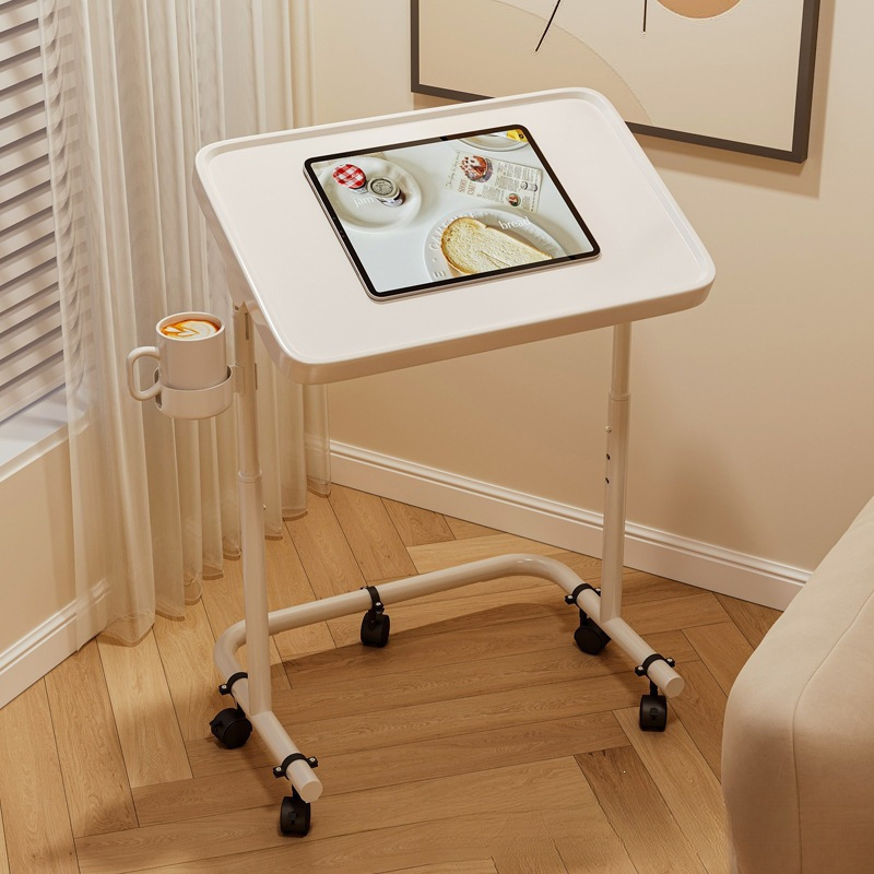 Cross-Border Bedside Table, Movable Folding Computer Desk, Adjustable Height Desk, Dormitory Bedroom Small Desk with Wheels, Living Room Sofa