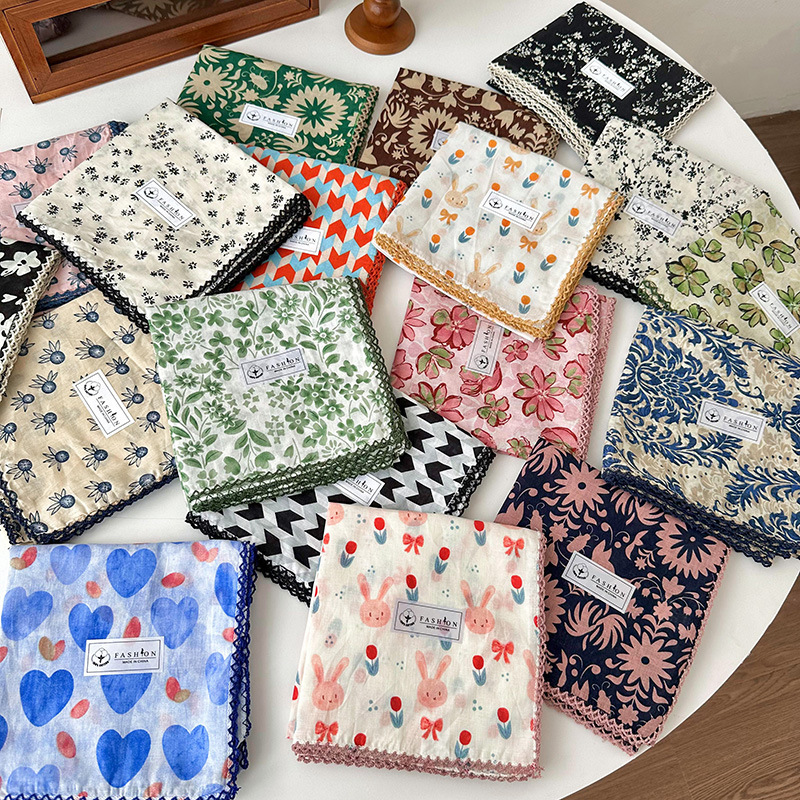 70 algodón y lino floral cuadrado bufanda de las mujeres estilo coreano de todo partido pastoral estilo artístico cuello Protección decorativa bufanda pequeña bufanda delgada