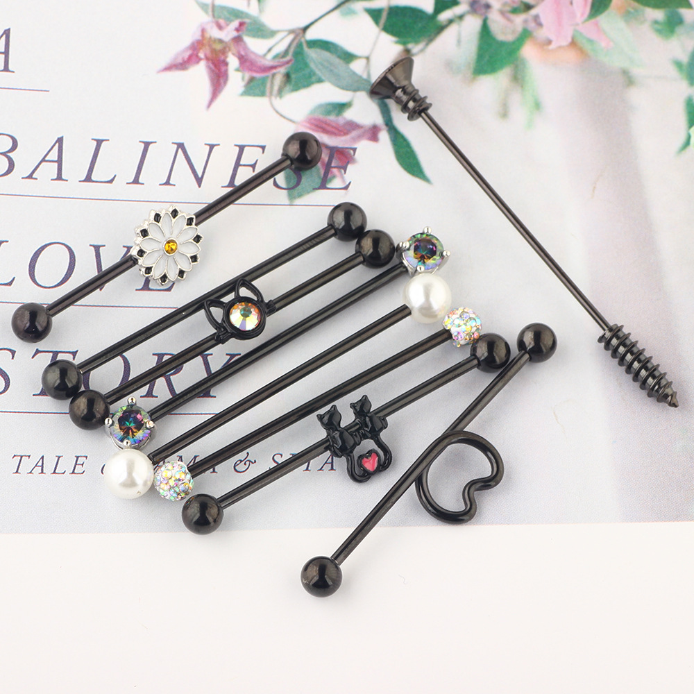 10Pcs Industrial Barbell Cross Bar Ear Piercing Set - Stainless Steel Geometric Studs for Double Ear Piercing detail image 8
