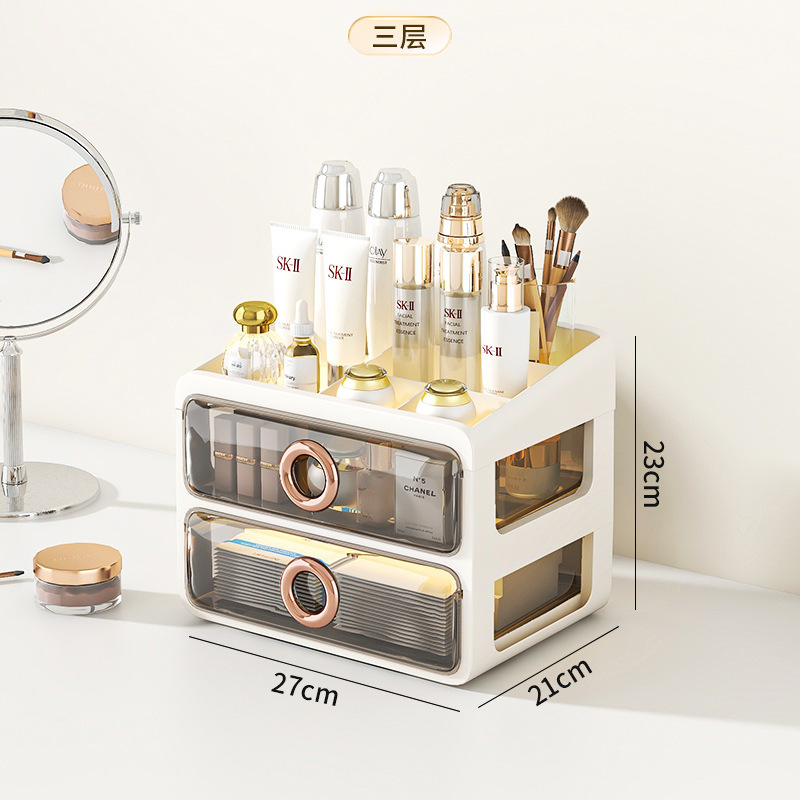 Caja de almacenamiento de cosméticos a prueba de polvo de escritorio transparente tocador de gran capacidad de cuidado de la piel de alto grado de almacenamiento rack de acrílico caja