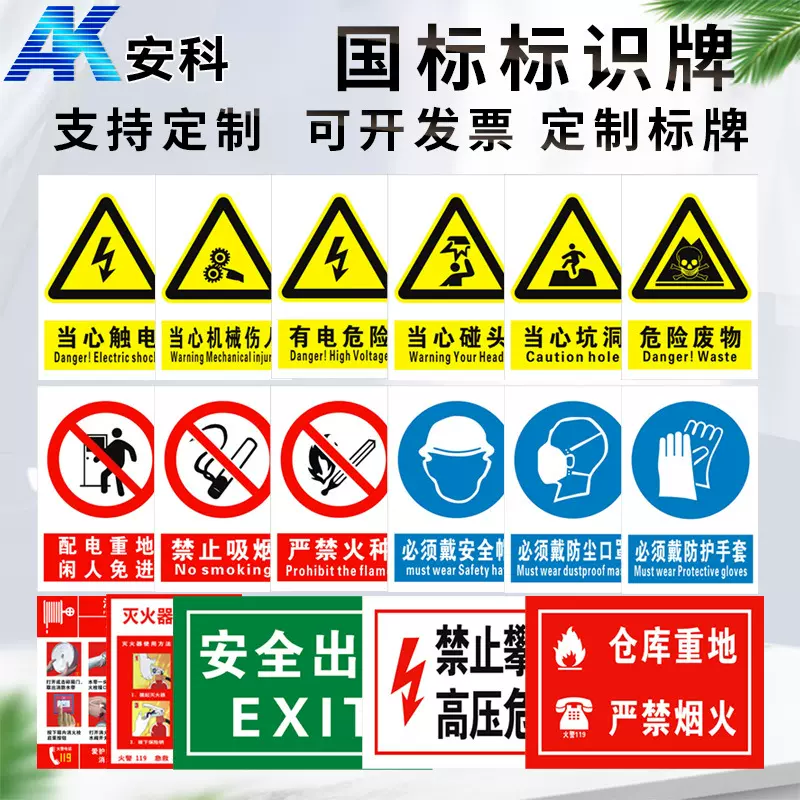 安全标识标牌警告警示牌标志消防标签贴纸工地施工制度生产标牌