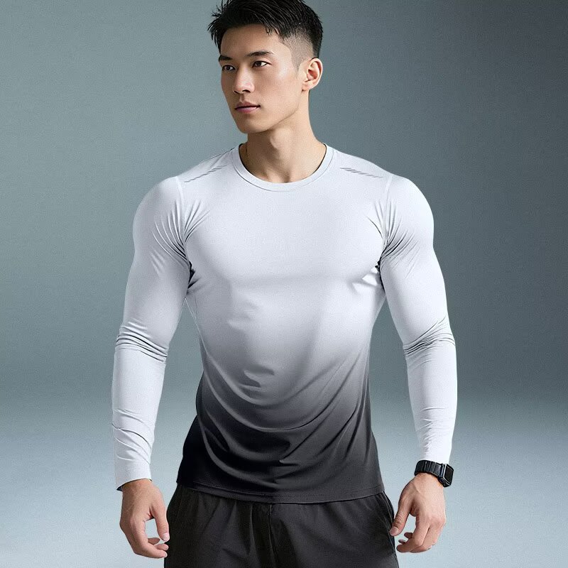 运动紧身衣男薄款长袖T恤健身服速干透气吸汗跑步训练打底教练上