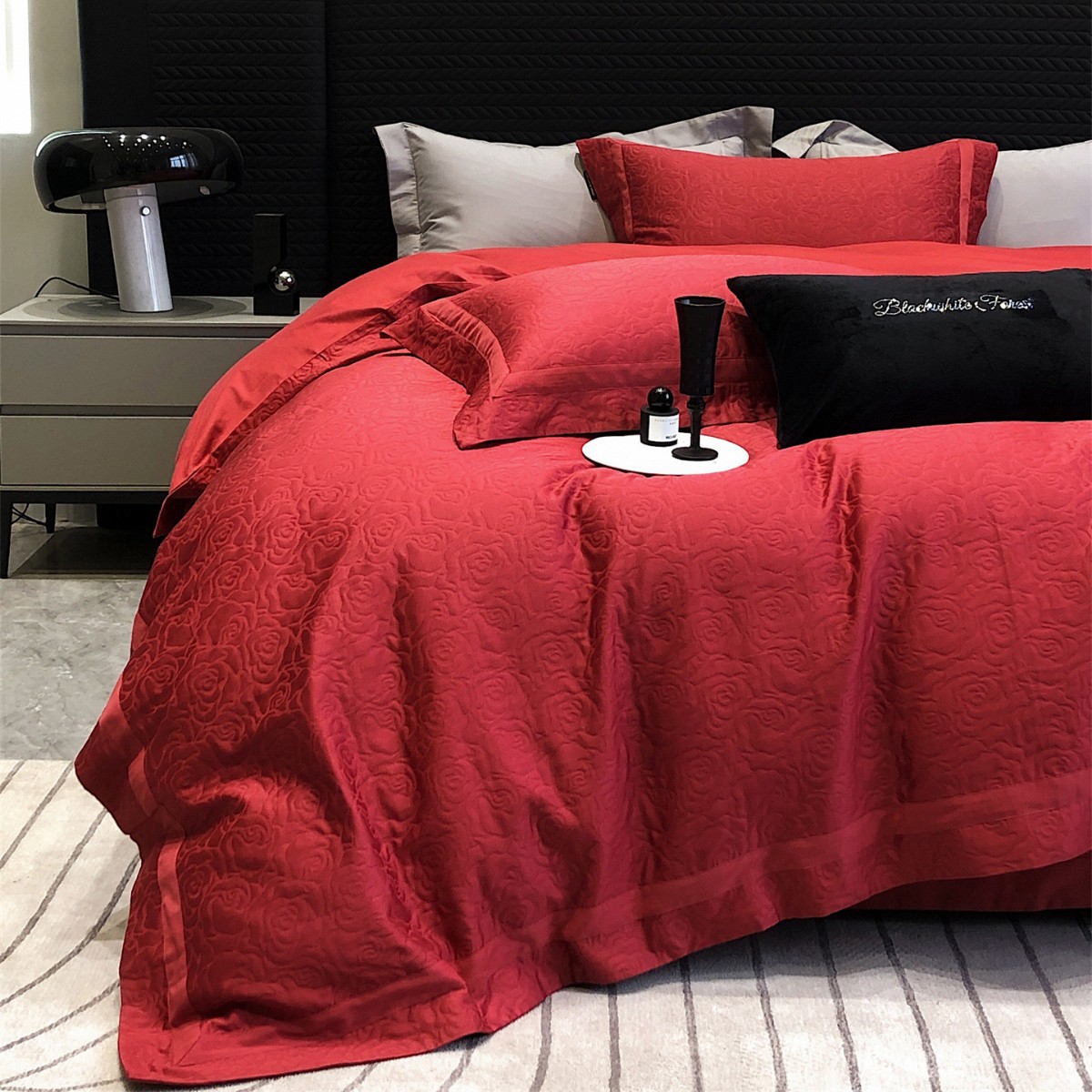 Minimalist Light Luxury All-Cotton Thick Woven Brushed Jacquard Four-Piece Set High-End Autumn and Winter Warm Bedding Home Textile Flower Collection